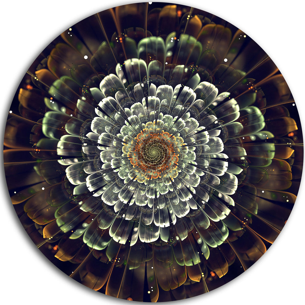 Silver Metallic Fabric Flower, Digital Art Round Metal Wall Art, 11"