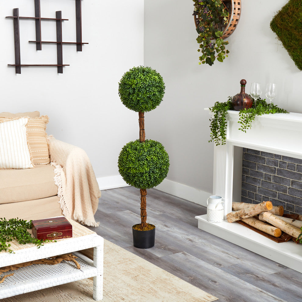 4.5' Boxwood Double Ball Topiary Artificial Tree, Indoor/Outdoor