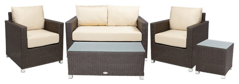 Venice Outdoor Loveseat With Sunbrella Cushions, Espresso Brown, Canvas Spa