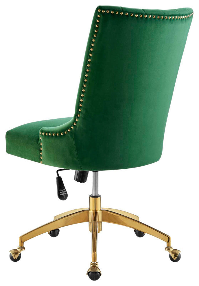 Computer Work Desk Tufted Chair, Velvet, Gold Green, Home Business Office