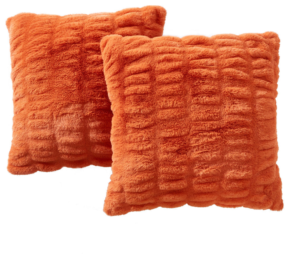 Shar Pei Faux Fur Pillow Shell Set, Burnt Orange, 2 Piece Euro, 26"x26"