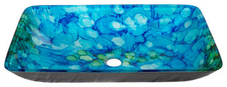 Eden Bath EB_GS62 Blue and Green Water Lilies Rectangular Glass Vessel Sink