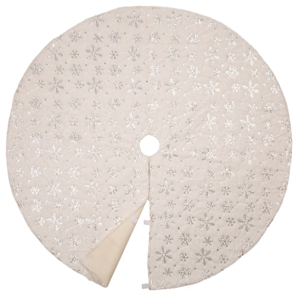 48"D White Plush With Snowflake Christmas Tree Skirt