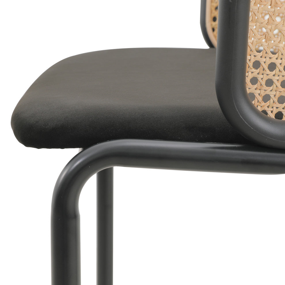LeisureMod Ervilla Wicker Bar Stool With Black Powder Coated Frame, Black