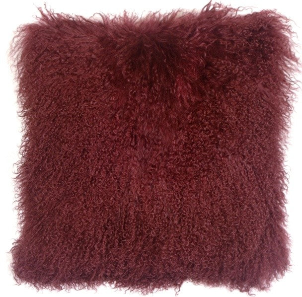 Genuine Mongolian Sheepskin Throw Pillow with Insert (16+ Colors), Wine