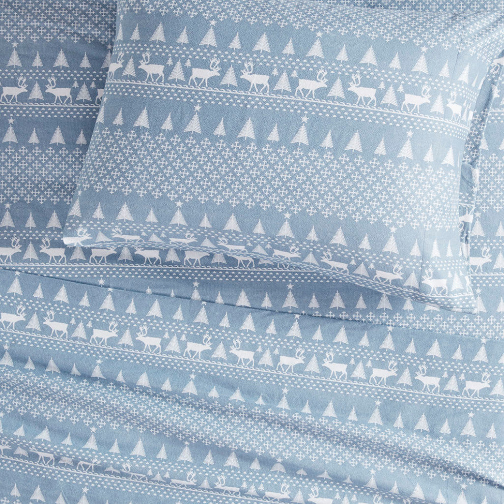 Woolrich Flannel Cotton Flannel Winter Sheet Set, Blue Plaid