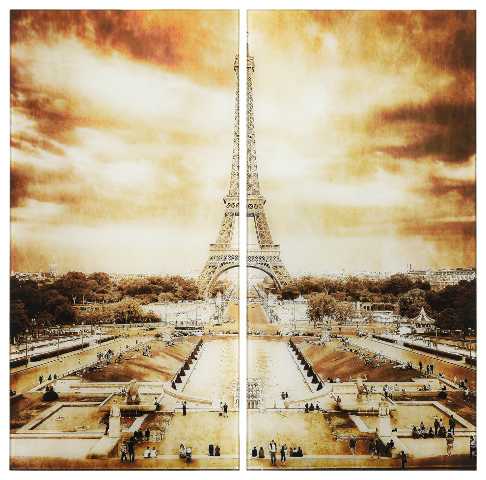 "Eiffel Tower" Frameless Free Floating Tempered Glass Panel Graphic Wall Art Set