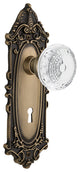 Victorian Plate Passage With Keyhole Crystal Meadows Knob, Antique Brass, 2.75"