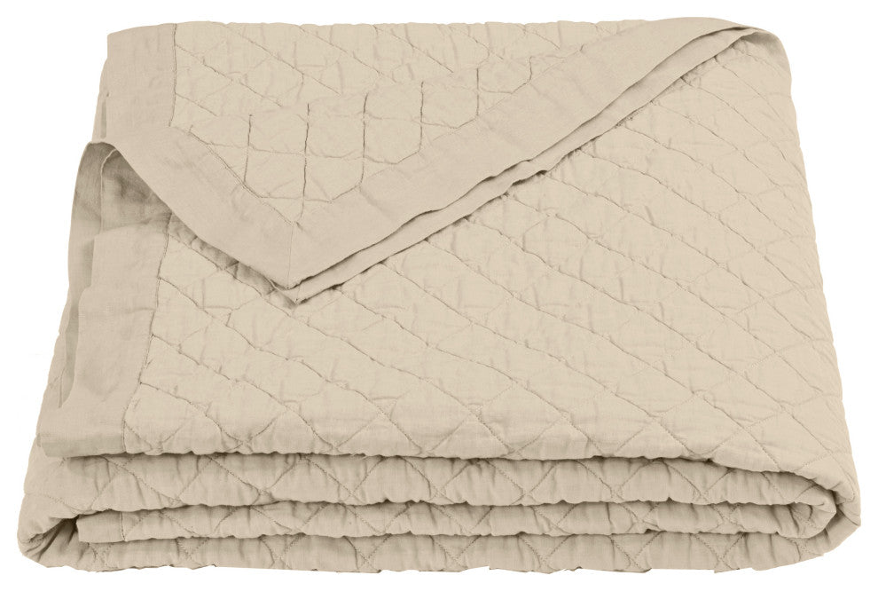 Linen Cotton Diamond Quilt, Full/Queen, Light Tan, 1 Piece