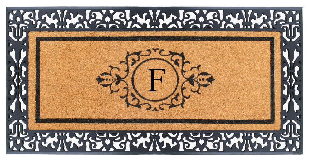 A1HC Paisley Rubber & Coir Outdoor Durable Monogrammed Doormat, 30"X60", Black,