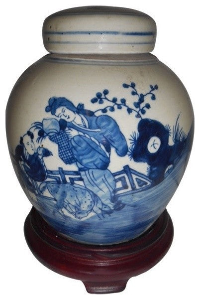 Hand-Painted Blue and White Chinese Porcelain Ginger Jar
