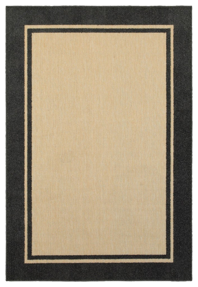 HomeRoots 9' x 12' Sand and Black Border Indoor Outdoor Area Rug