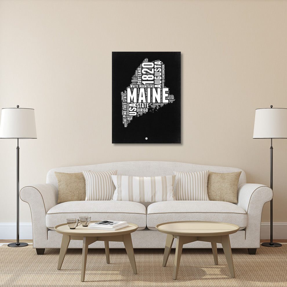 "Maine Black and White Map" Fine Art Print