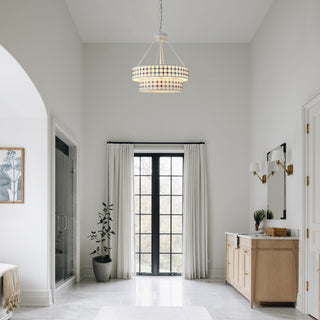 Modern Two-Tier Drum-Shaped Light Fixture, 6 Lights , Brushed Nickel