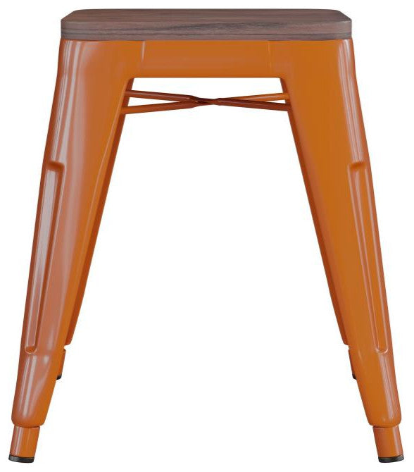 Kai Commercial Grade 18" Barstool with Wooden Seat, Stackable, Set of 4, Orange