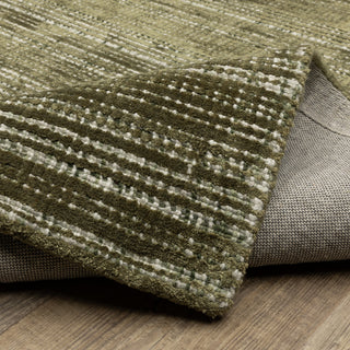 Cayden Textural Stripe Wool Blend Green/ Ivory Hand-tufted Rug Runner