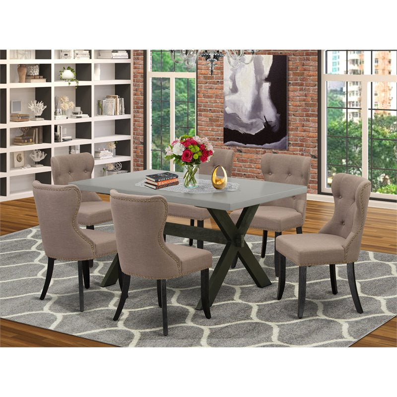 X696Si648-7, 7-Piece Set, 6 Chairs, Table and Wooden Cross Legs-and Black
