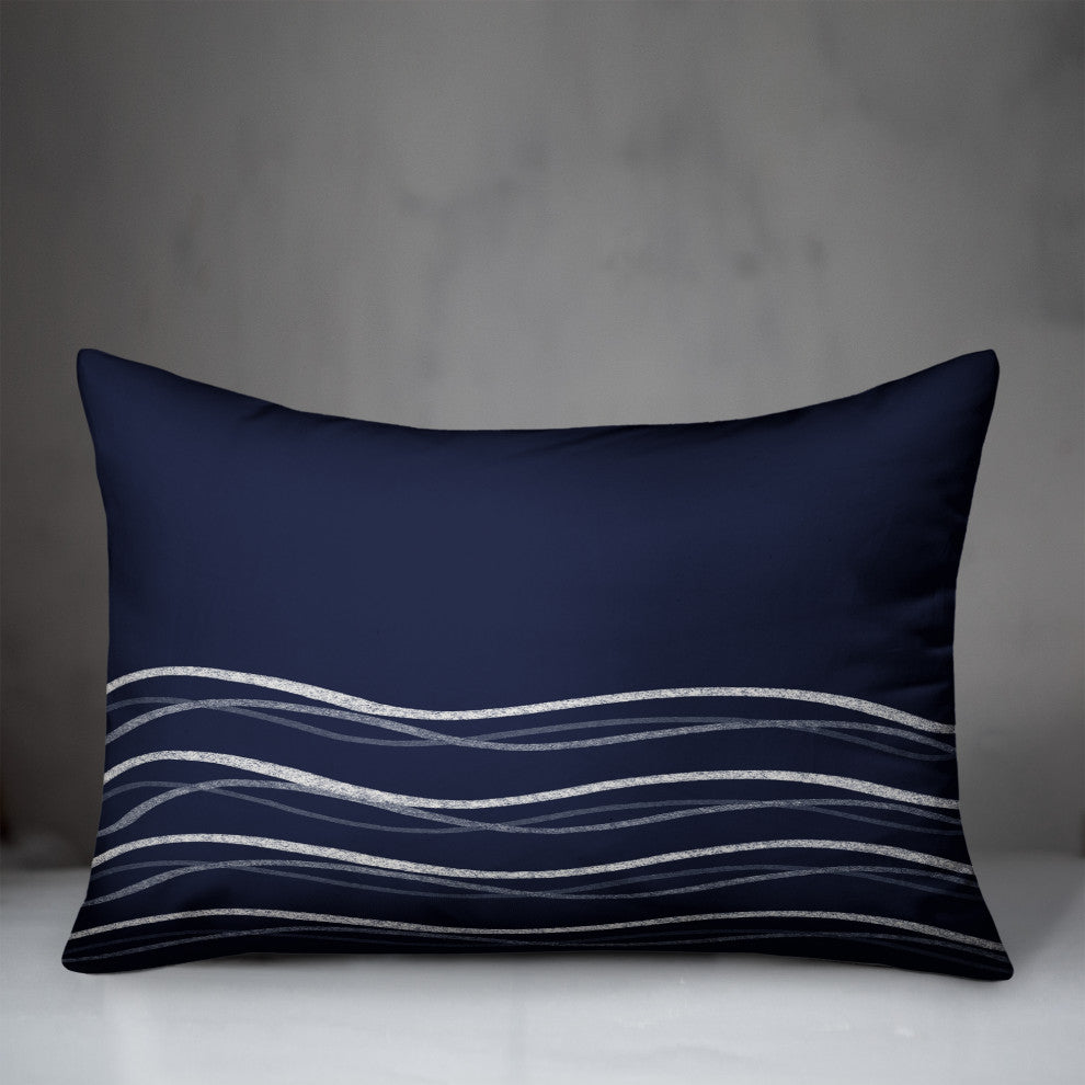 Navy Wavy Lines 20x14 Spun Poly Pillow