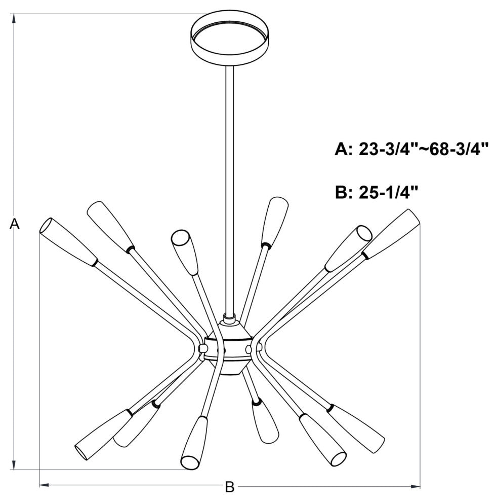 Vaxcel Lighting P0375 Ellis 12 Light 25"W Sputnik Chandelier - Matte Black /