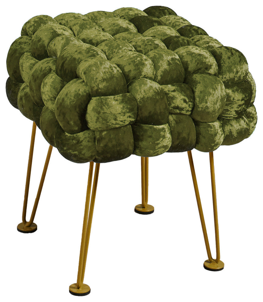 Crushed Velvet Pouf Stool, Moss Green, 16''x16''x16''