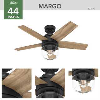 Hunter 44" Margo Matte Black Ceiling Fan, LED Light Kit and Handheld Remote
