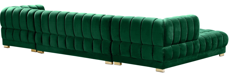 Gwen Biscuit Tufted Velvet Upholstered 3 Piece Sectional, Green