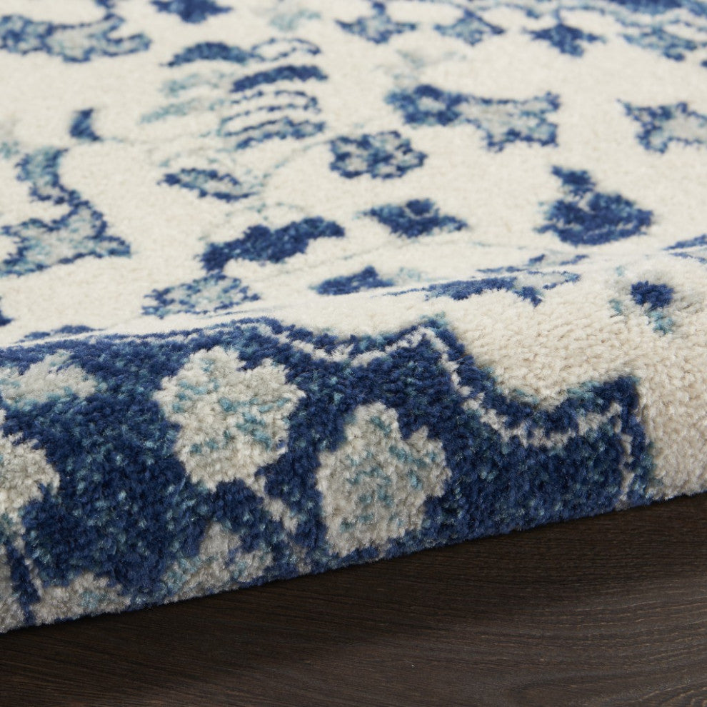 8" x 10" Ivory and Blue Medallion Area Rug