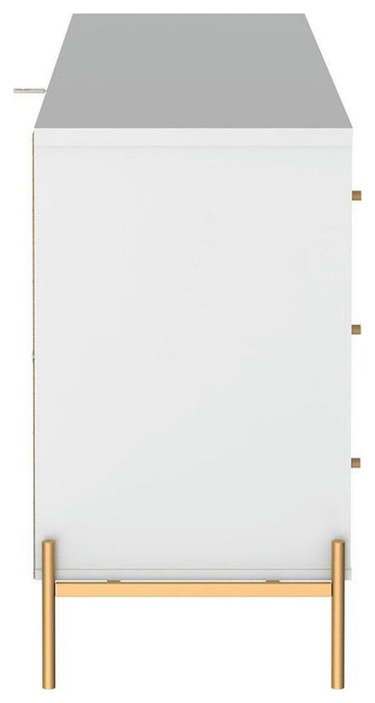 Jasper 71.65" Double Dresser With Steel Gold Legs, White Gloss