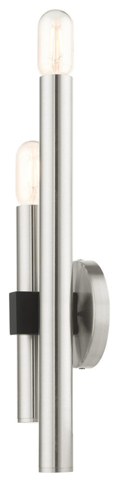 Brushed Nickel Mid Century Modern, Urban, Scandinavian, Double Sconce