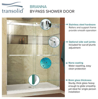 Transolid Brianna 60" W x 62" H Frameless Sliding Shower Door, Matte Black