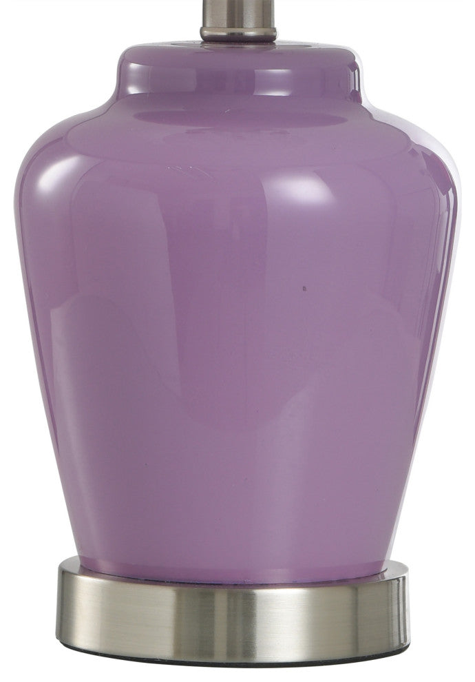 Glass Accent Table Lamp, Lilac, Brushed Steel, White
