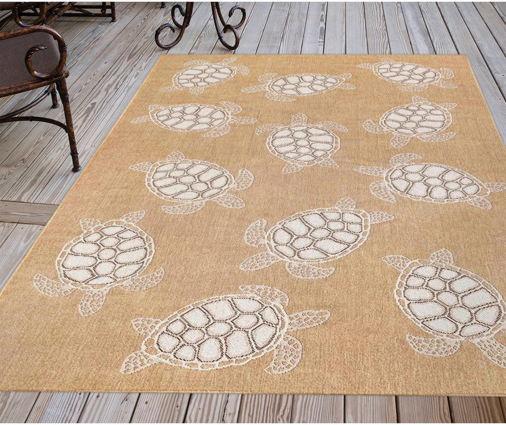 Carmel Seaturtles Indoor/Outdoor Rug, Sand, 4'10"x7'6"