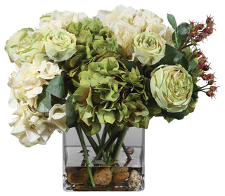 Elegant Cream Green Hydrangea Rose Spring Flower Bouquet Vase