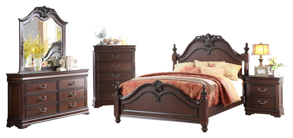 5-Piece Momeyer Country E King Bed, Dresser, Mirror, Nightstand, Chest Cherry