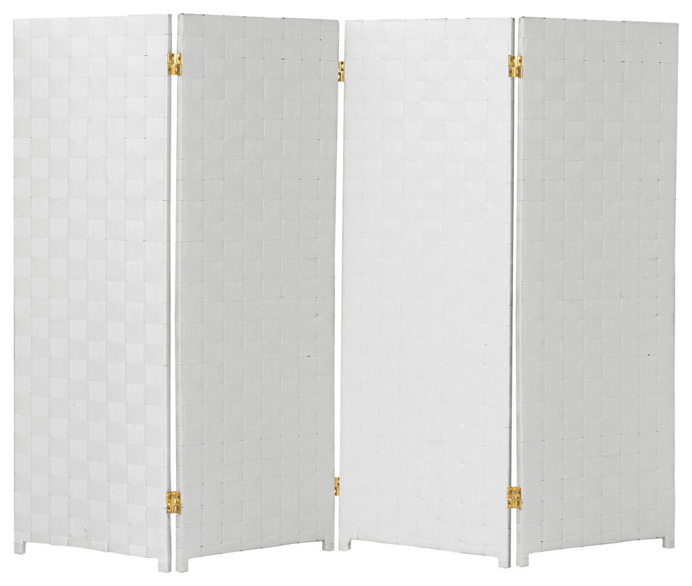 4 ft. Short Woven Fiber Outdoor All Weather Room Divider 4 Panel White