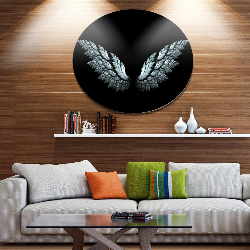 Angel Wings On Black Background, Abstract Art Disc Metal Wall Art, 11"