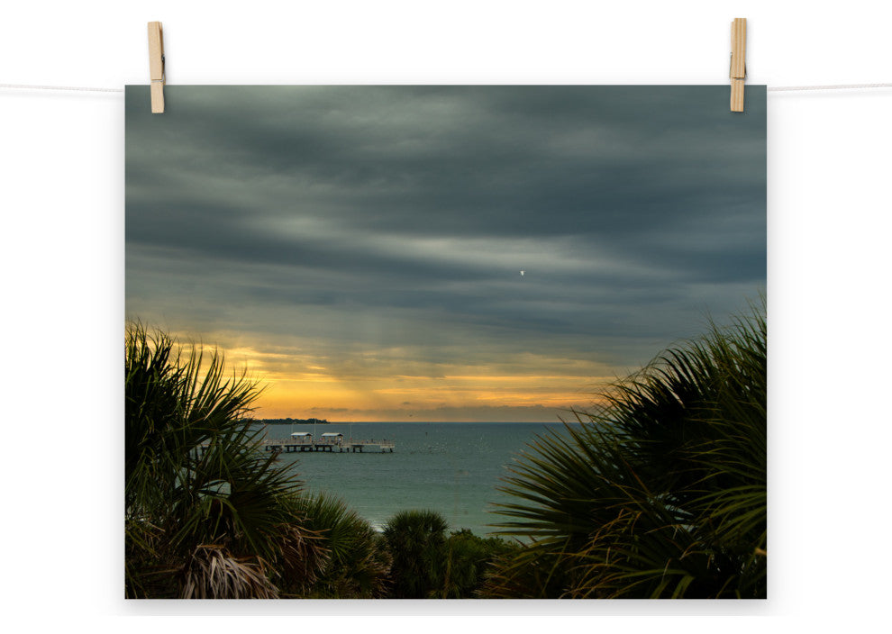 Cloudy Rainy Sunset De Soto Beach Unframed Landscape Photo Wall Art Print, 16" X 20"