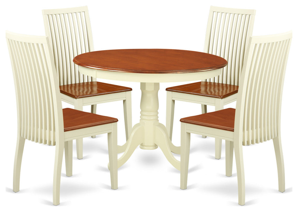 5Pc Hartland Set, 1 Dining Table, Four Wood Seat Dinette Chairs, Black, Cherry