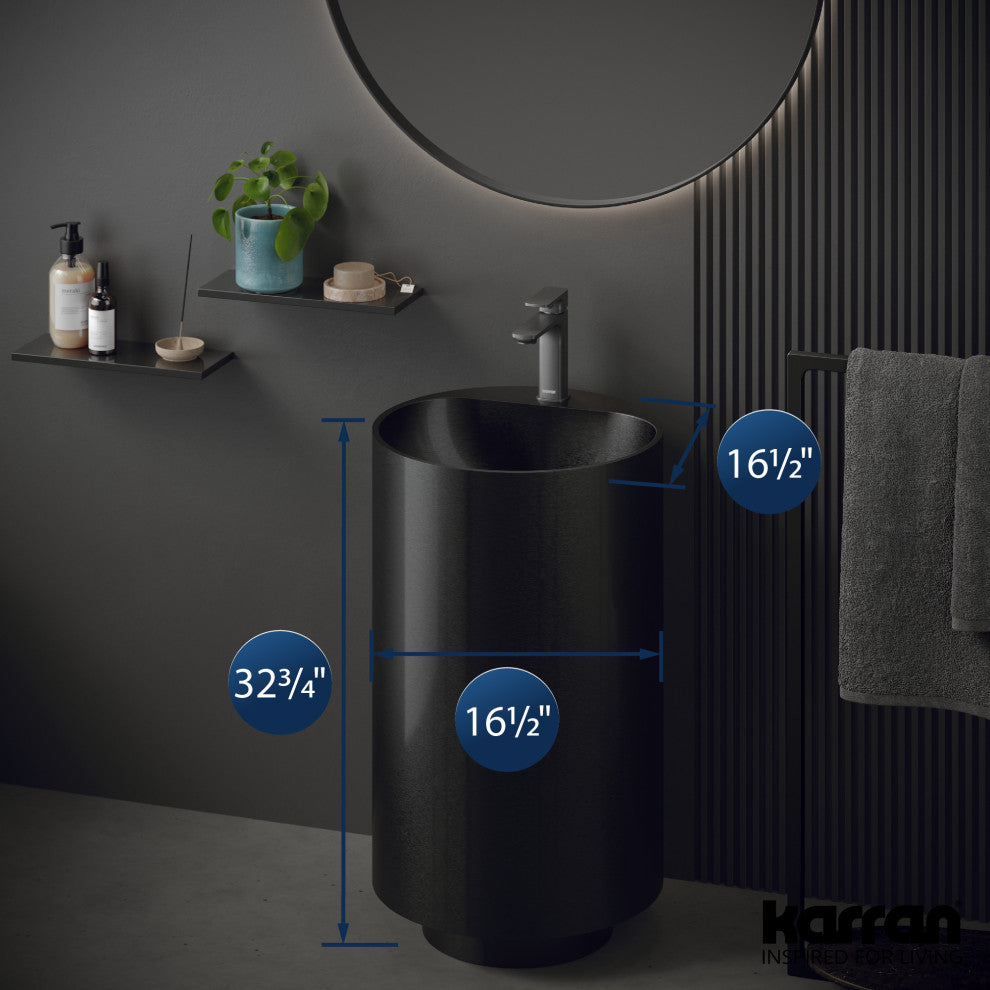 Karran Cinox Stainless Steel Round Pedestal Sink, Gunmetal Grey