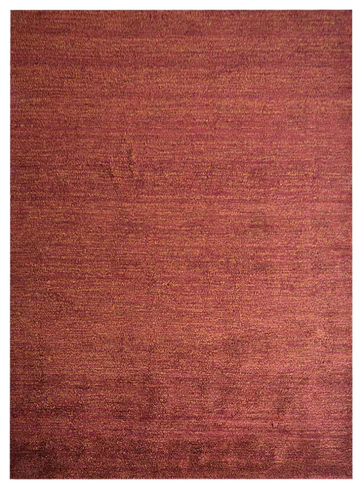 HAND KNOTTED LOOM SILK ECO-FRIENDLY AREA RUGS-Red Gold Color,Solid Design, [Rectangle] 8'x10'