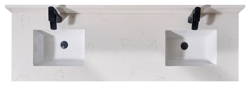 Belluno Composite Stone Vanity Top, Milano White With White Sinks, 73"