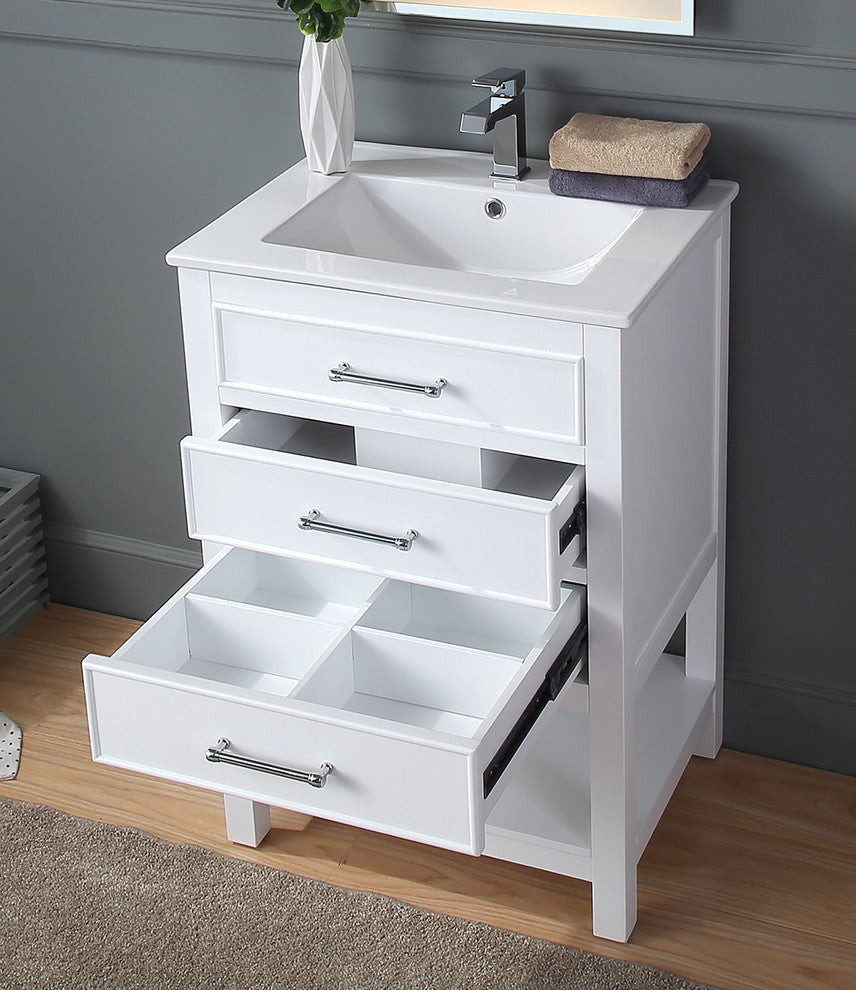 24" Aruzza Small Slim White Bathroom Vanity