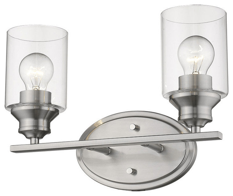 Two Light Silver Wall Light with Clear Glass Shade