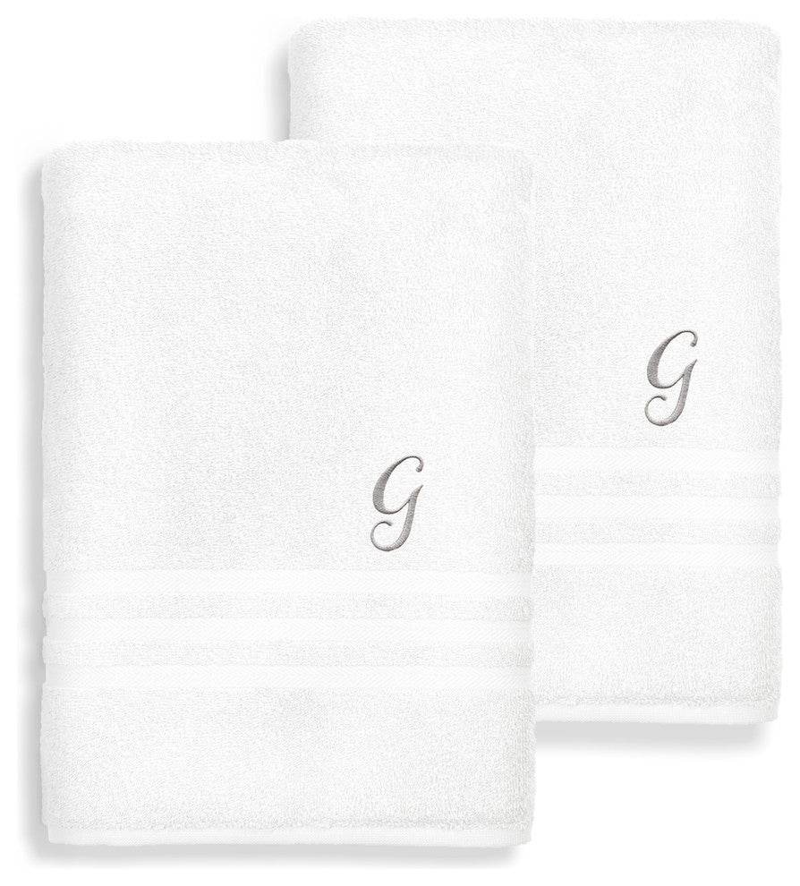 Denzi Bath Sheets With Monogrammed Letter, Set of 2, G
