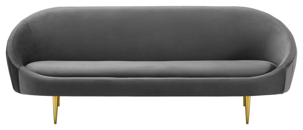 Modern Designer Living Room Lounge Club Lobby Sofa, Velvet Fabric, Grey Gray