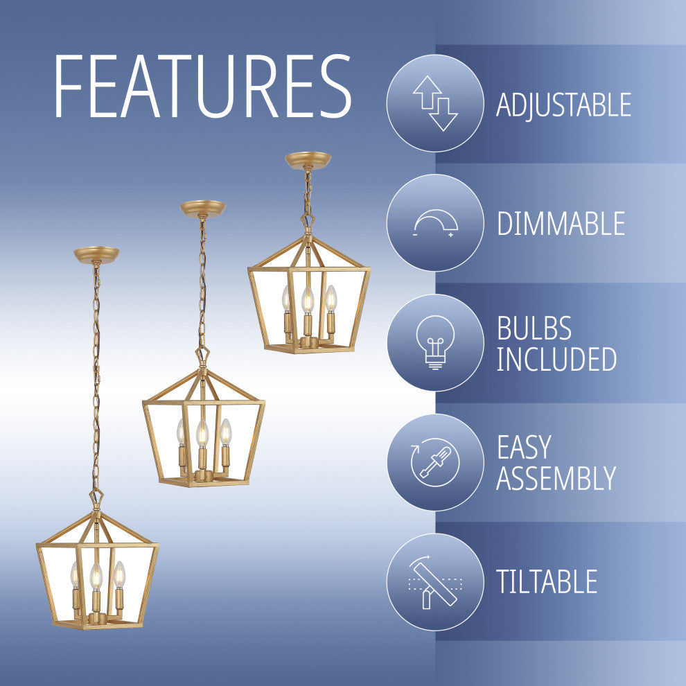 Pagoda Lantern Metal LED Pendant, Brass Gold, Width: 10"