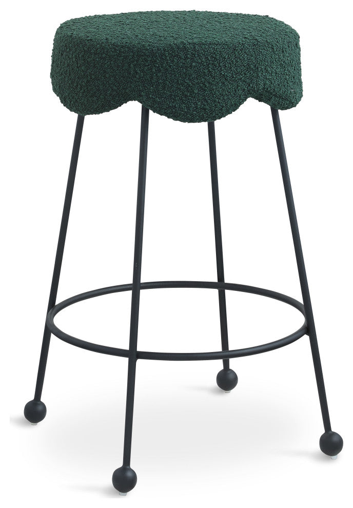 Fleur Boucle Fabric Upholstered Counter Stool, Green