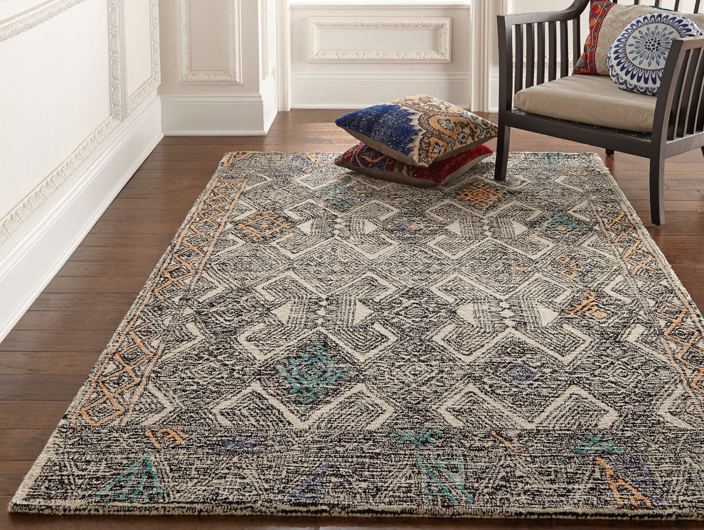 Weave & Wander Oria Rug, Black/Tangerine, 8'x11'