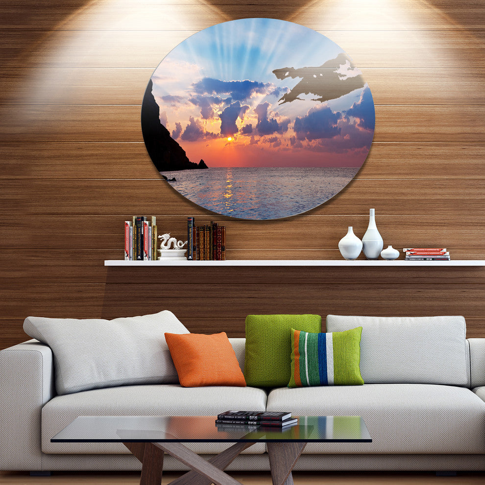 Beautiful Raising Sun And Mountains, Landscape Round Wall Art, 11"