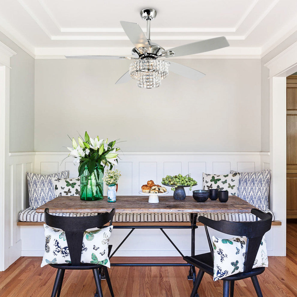 52-in Crystal Chandelier Ceiling Fan With LED Light and 5 Blades, Chrome